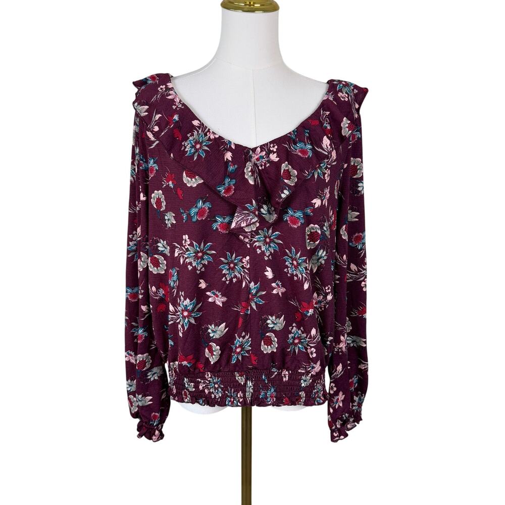 Melloday Ruffle V Neck Long Sleeve Top US Women's XL